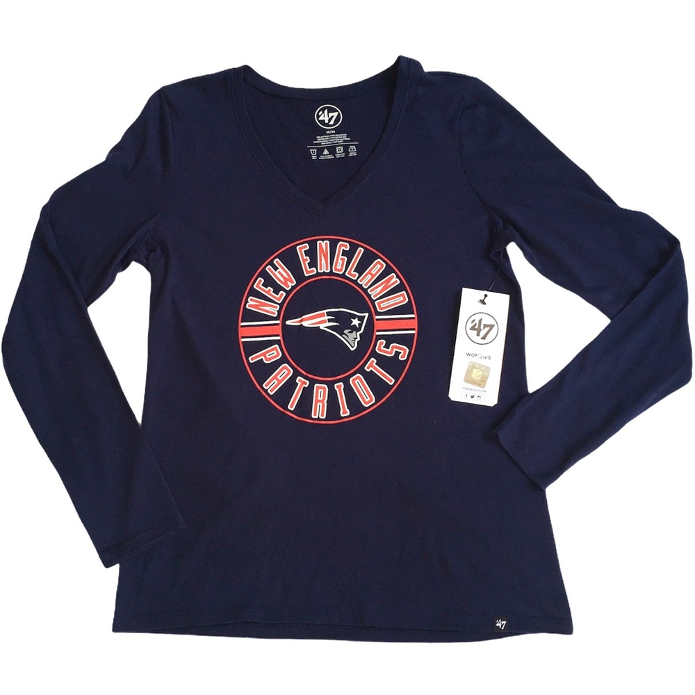 New England Patriots 47 Brand Long Sleeve Navy Blue V-neck Tee NWT Women’s M